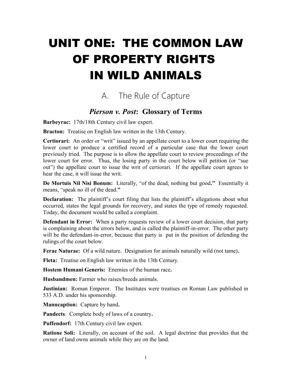 Unit One: the Common Law of Property Rights