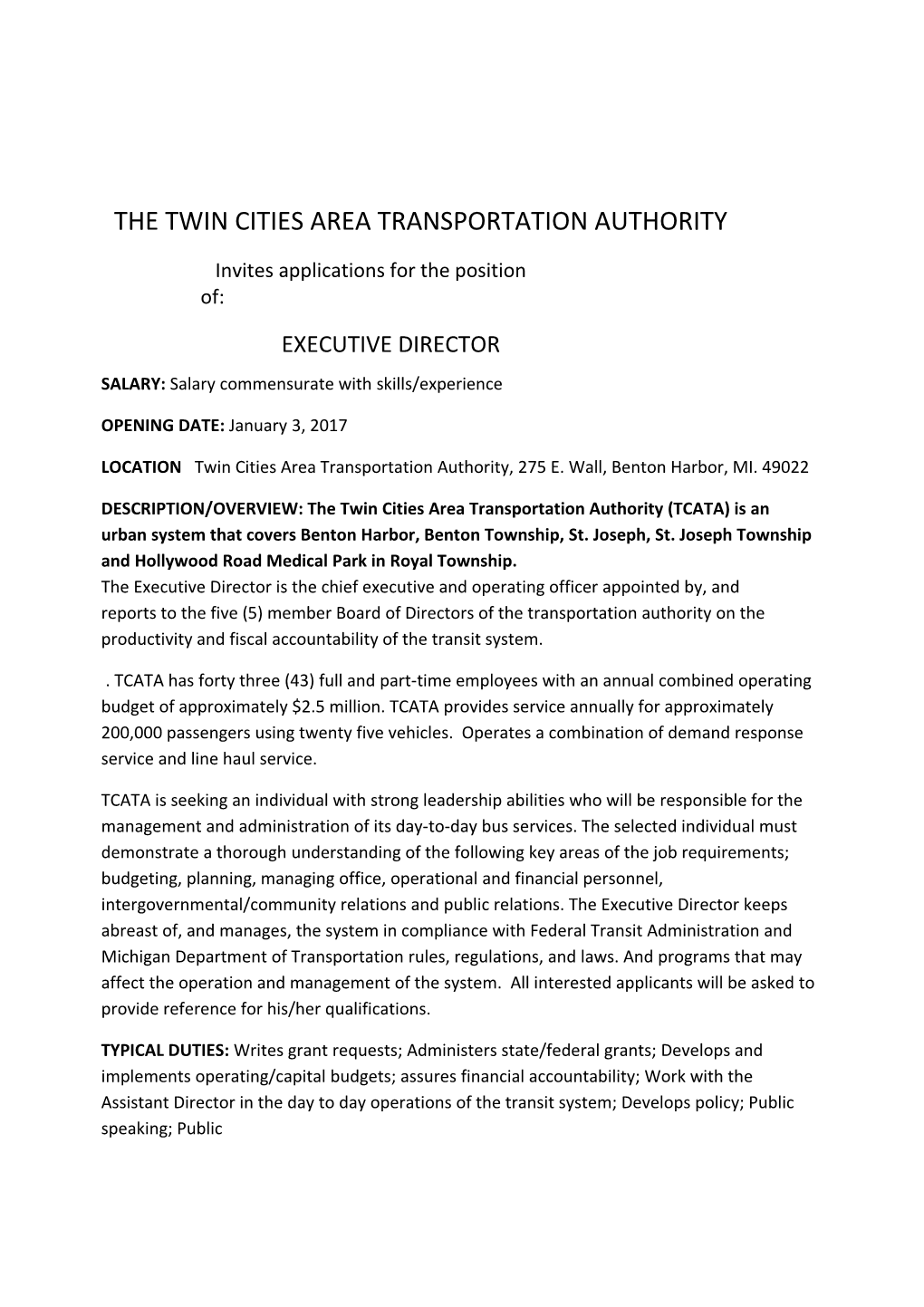 The Twin Cities Area Transportation Authority