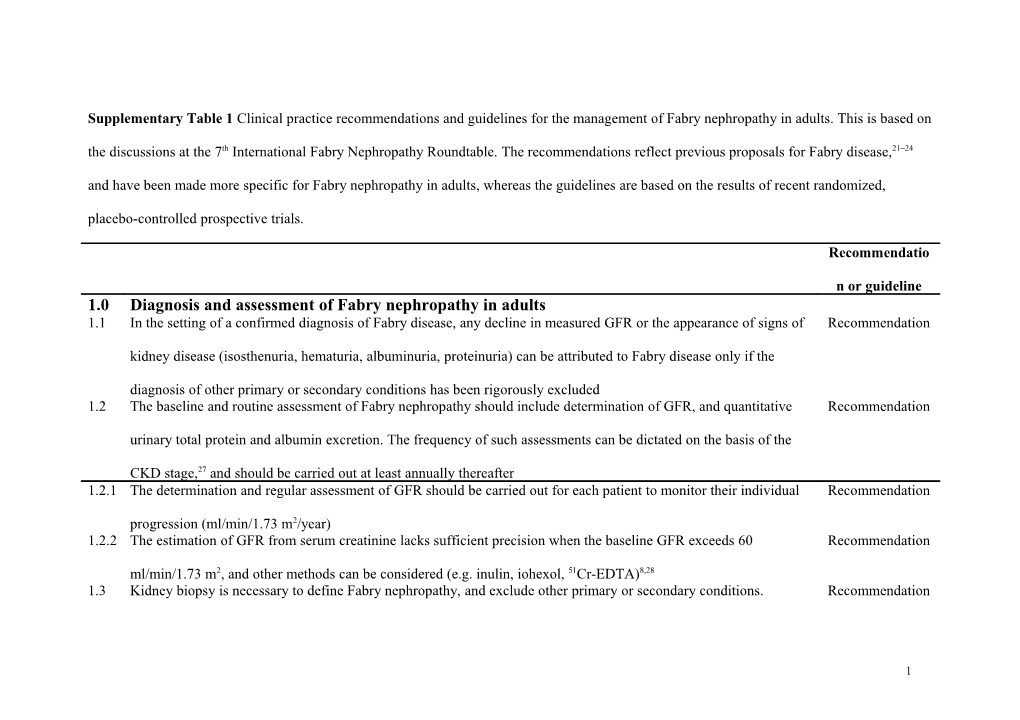 Diagnosis and Treatment of Fabry Nephropathy, with Clinical Practice Recommendations And