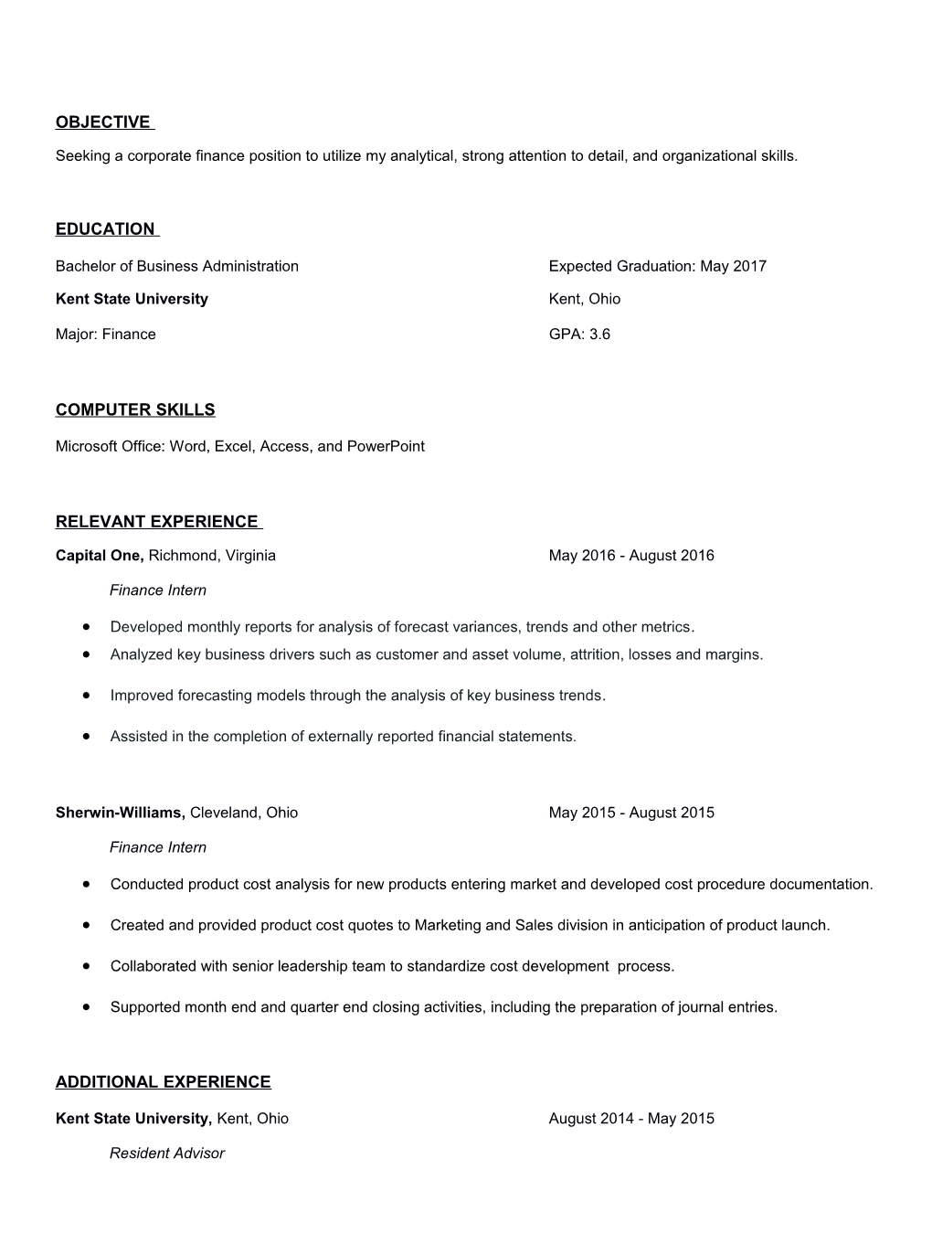Seeking Acorporatefinanceposition to Utilize My Analytical, Strong Attention to Detail