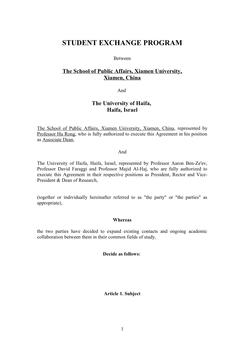 Agreement of Academic Cooperation