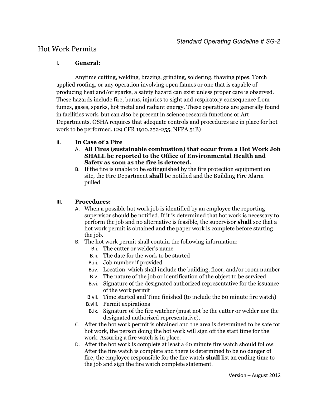 Standard Operating Guideline # SG-2