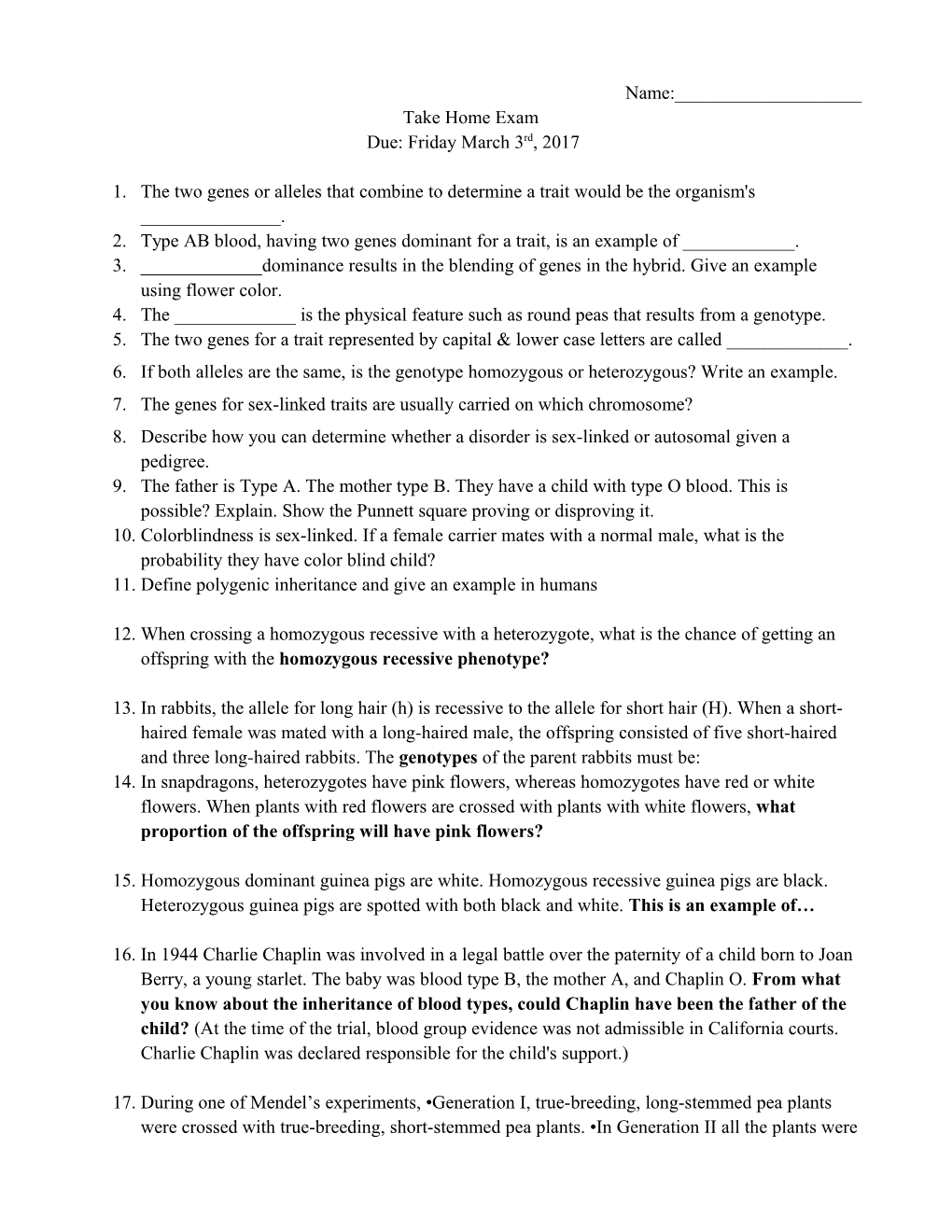 1. the Two Genes Or Alleles That Combine to Determine a Trait Would Be the Organism's ______