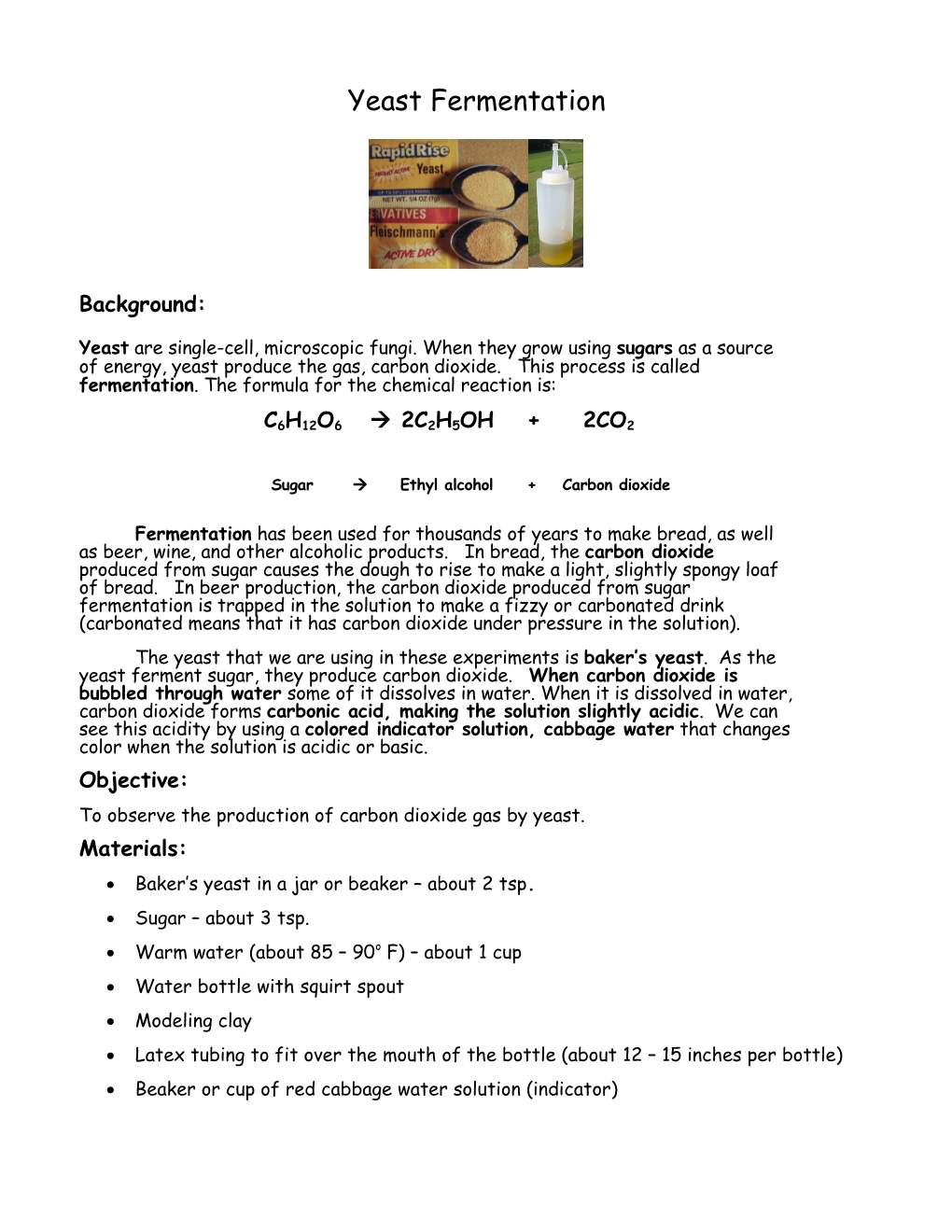 Sugar Ethyl Alcohol+ Carbon Dioxide