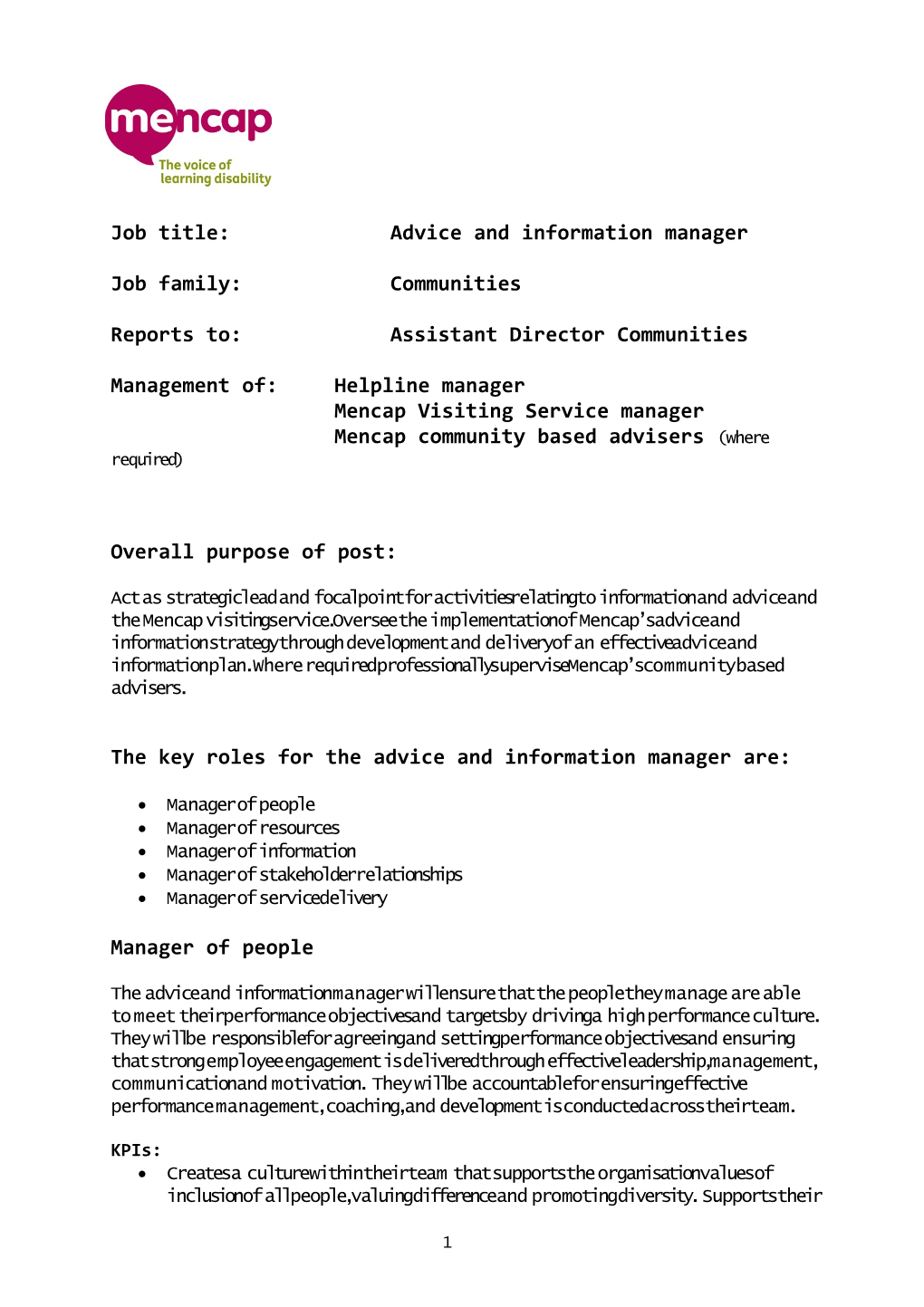 Draft Proposal for Area Services Manager