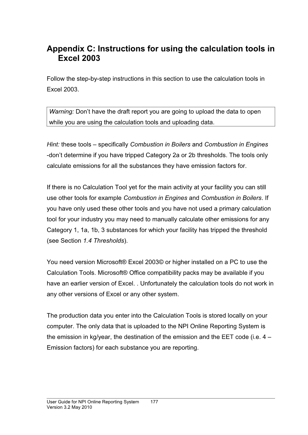 National Pollutant Inventory: User Guide for NPI Online Reporting System V 3.2 - Appendix C