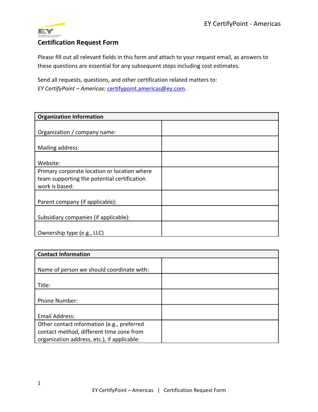 Certification Request Form