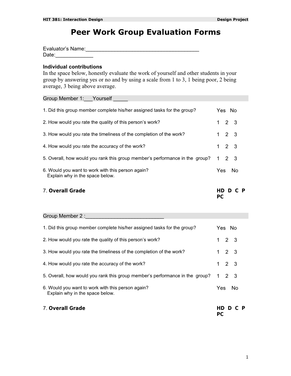 Peer Work Group Evaluation Forms