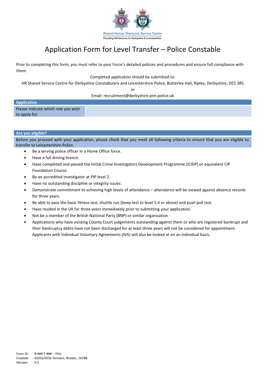 Application Form for Level Transfer - DC