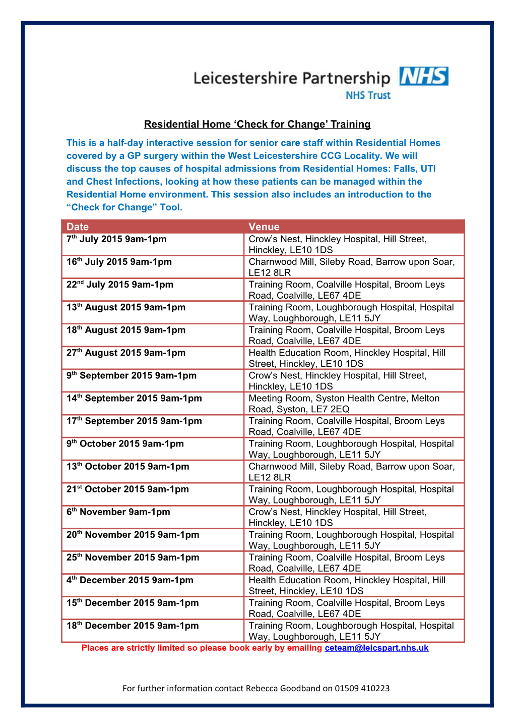 Residential Home Check for Change Training