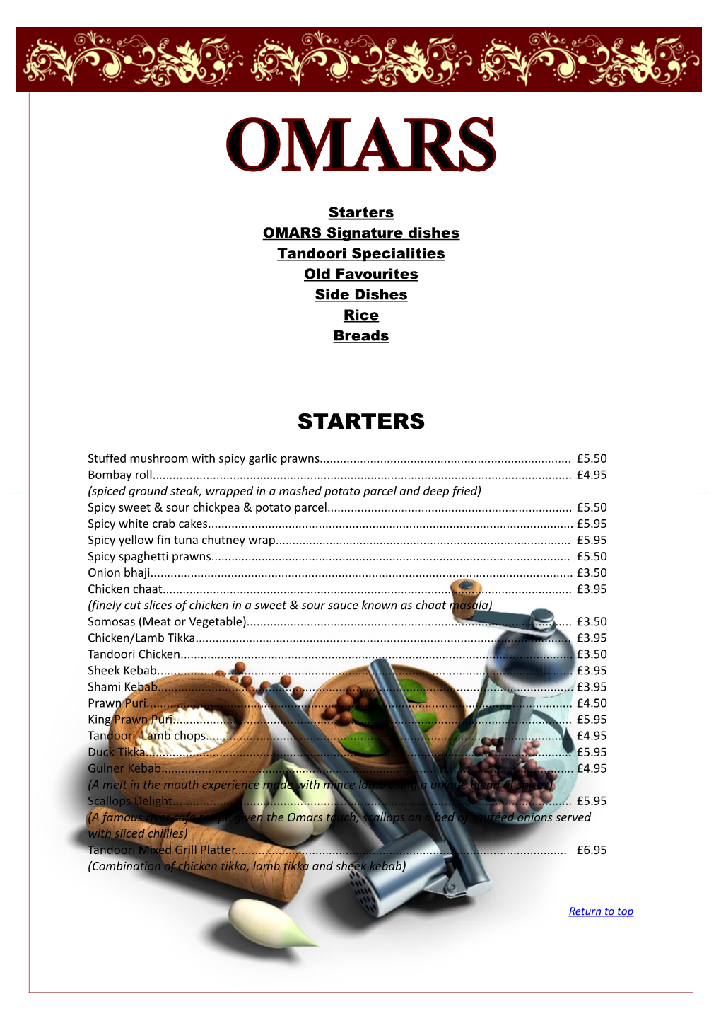 OMARS Signature Dishes