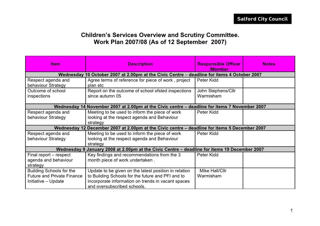 Children S Services Overview and Scrutiny Committee