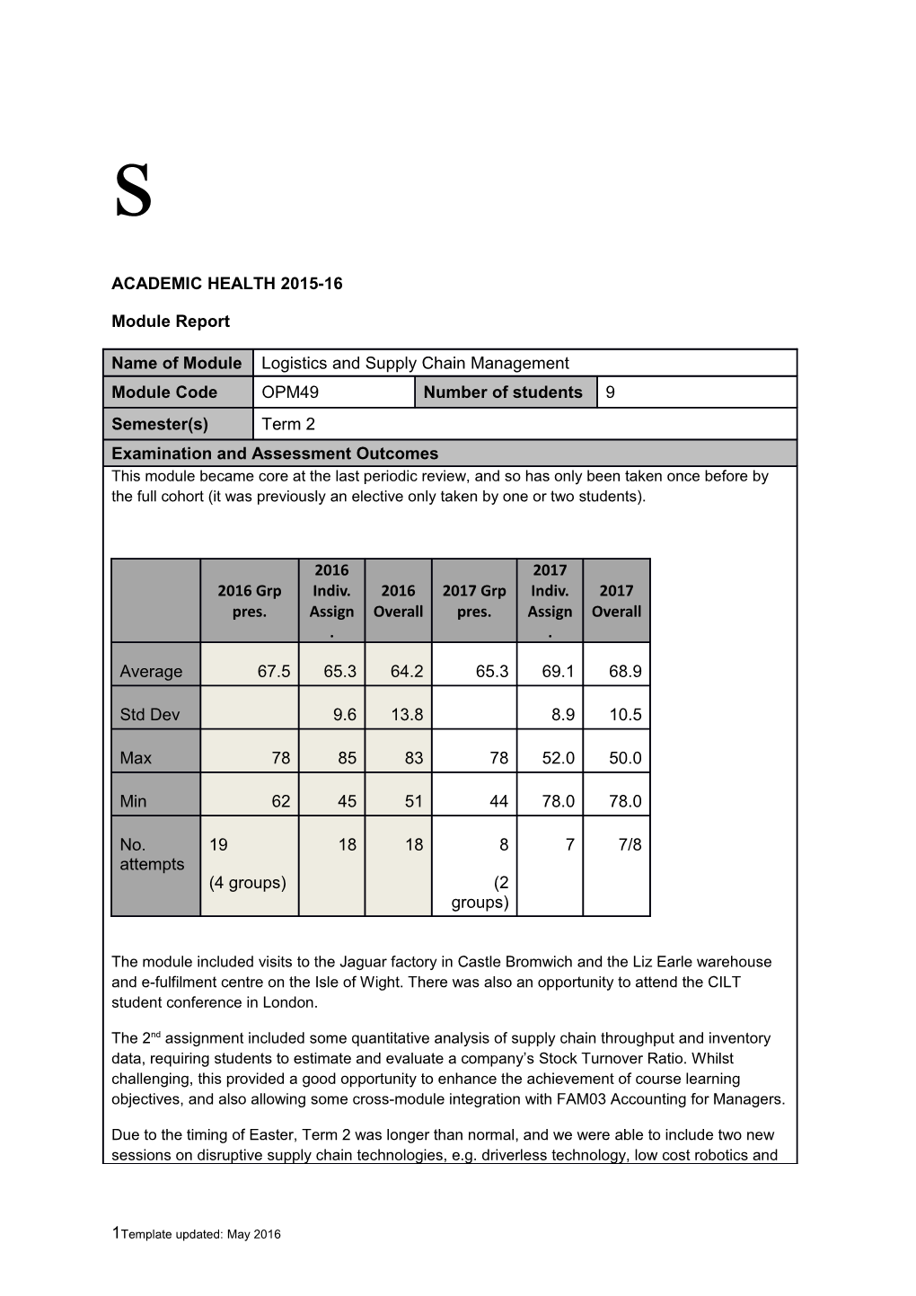 Module Report Template 2014-15