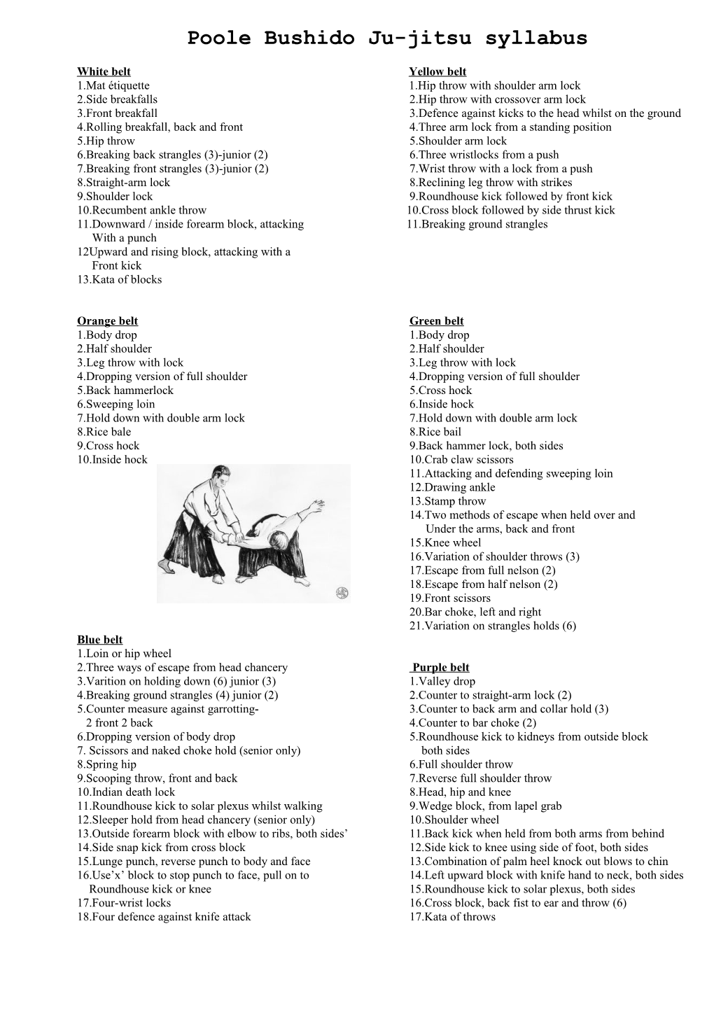 Poole Bushido Ju Jitsu Syllabus