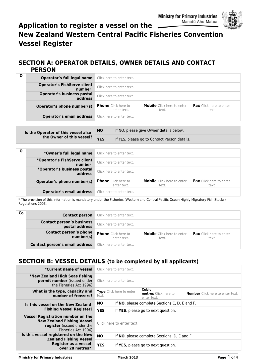 Section A: Operator Details, Owner Details and Contact PERSON