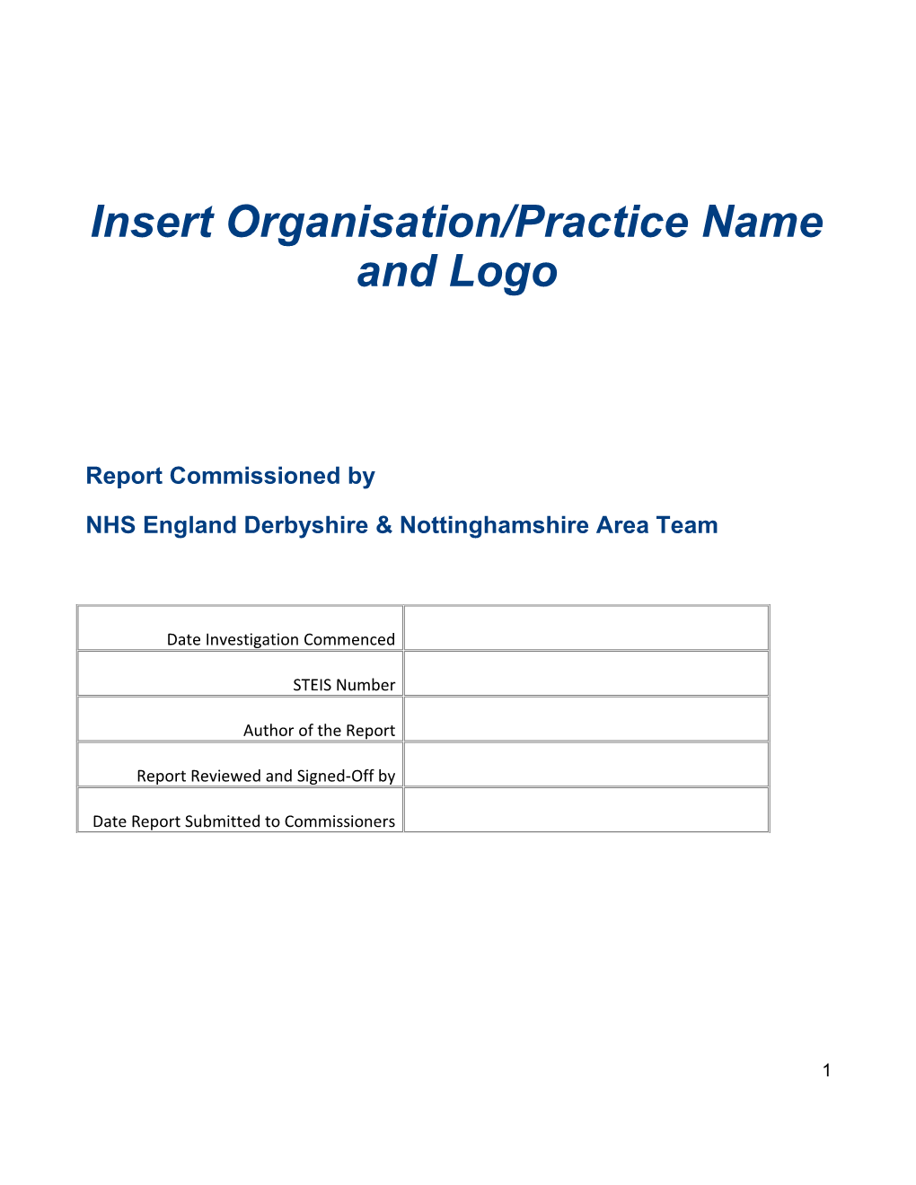 Insert Organisation/Practice Name and Logo