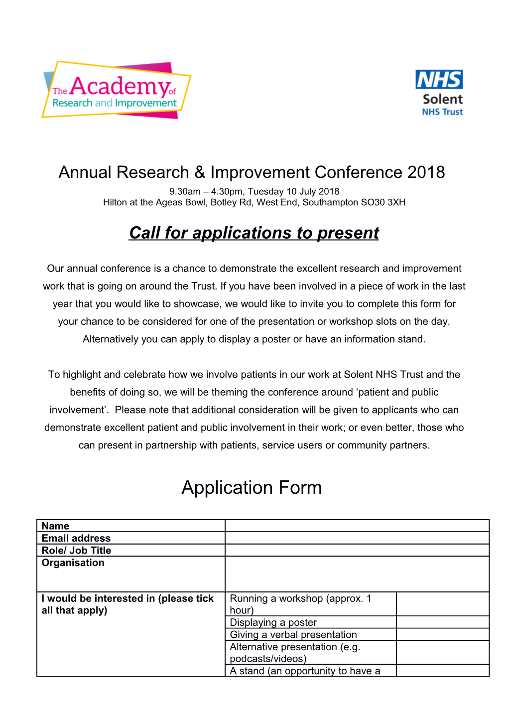 Annual Research & Improvement Conference 2018