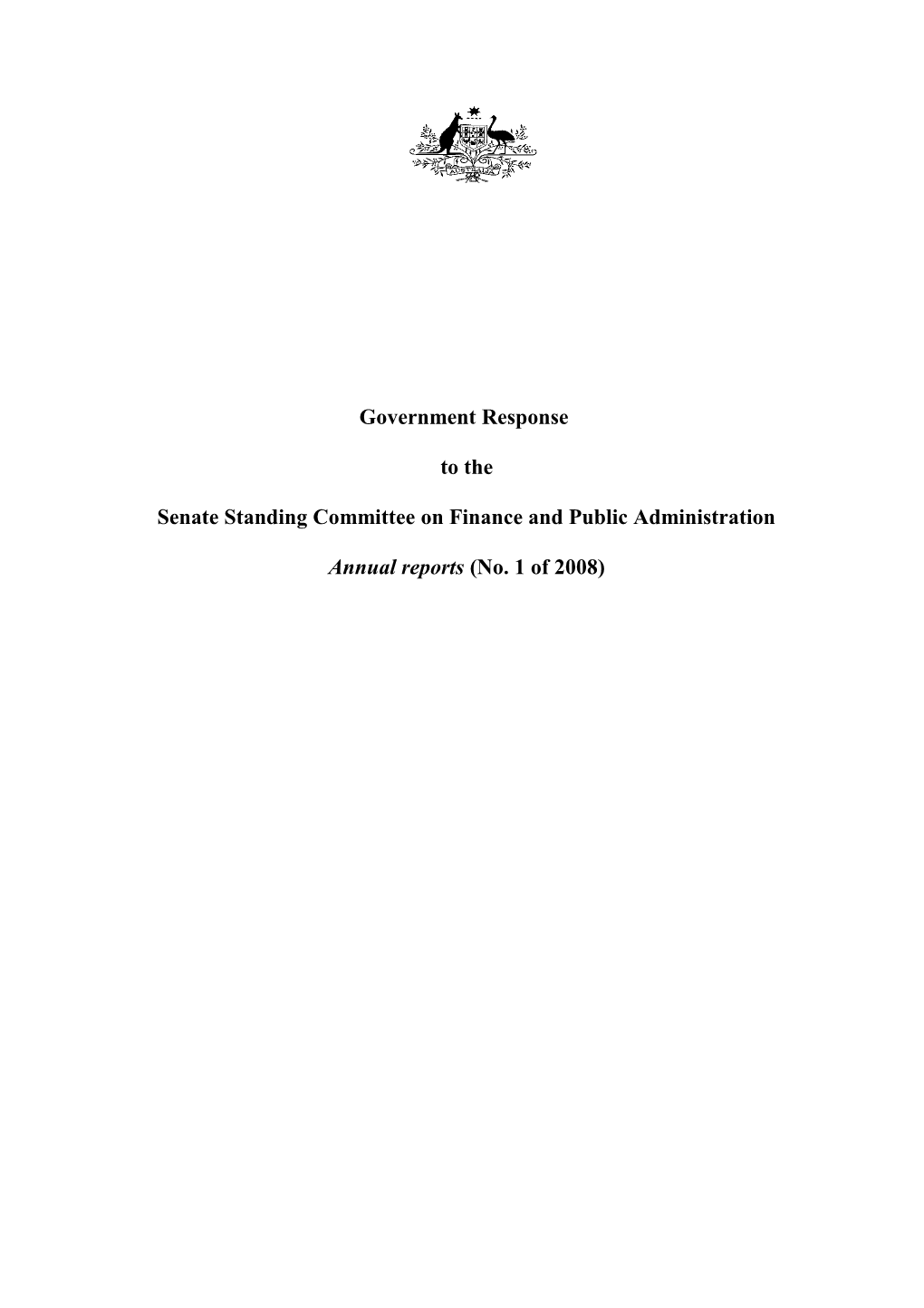 Government Response to the Senate Standing Committee on Finance and Public Administration