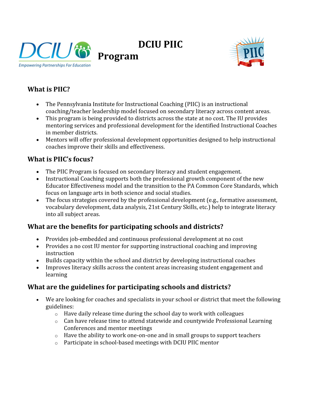 DCIU PIIC Program