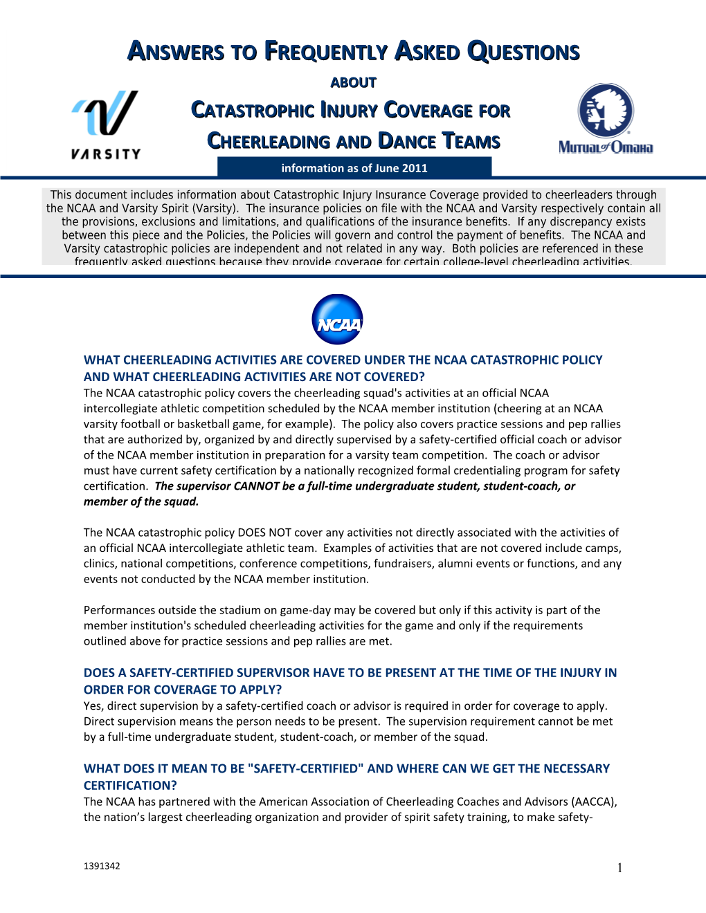 What Cheerleading Activities Are Covered Under the Ncaa Catastrophic Policy and What