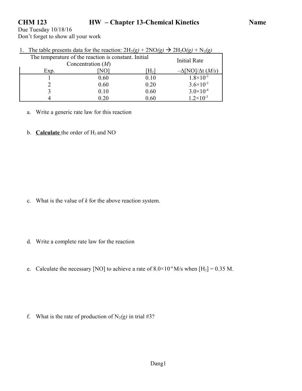 CHM 123HW Chapter 13-Chemical Kineticsname