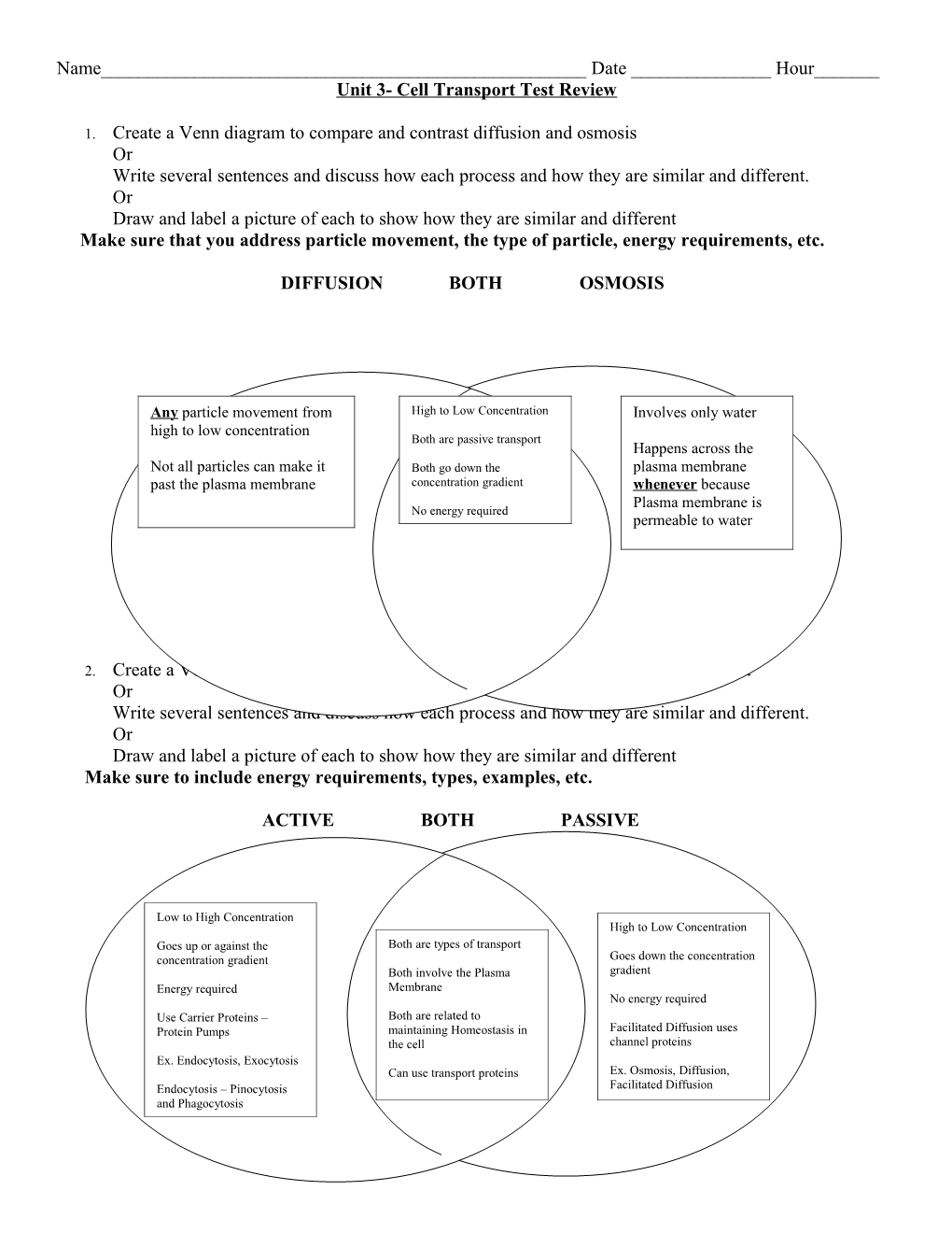 Unit 3- Cell Transport Test Review