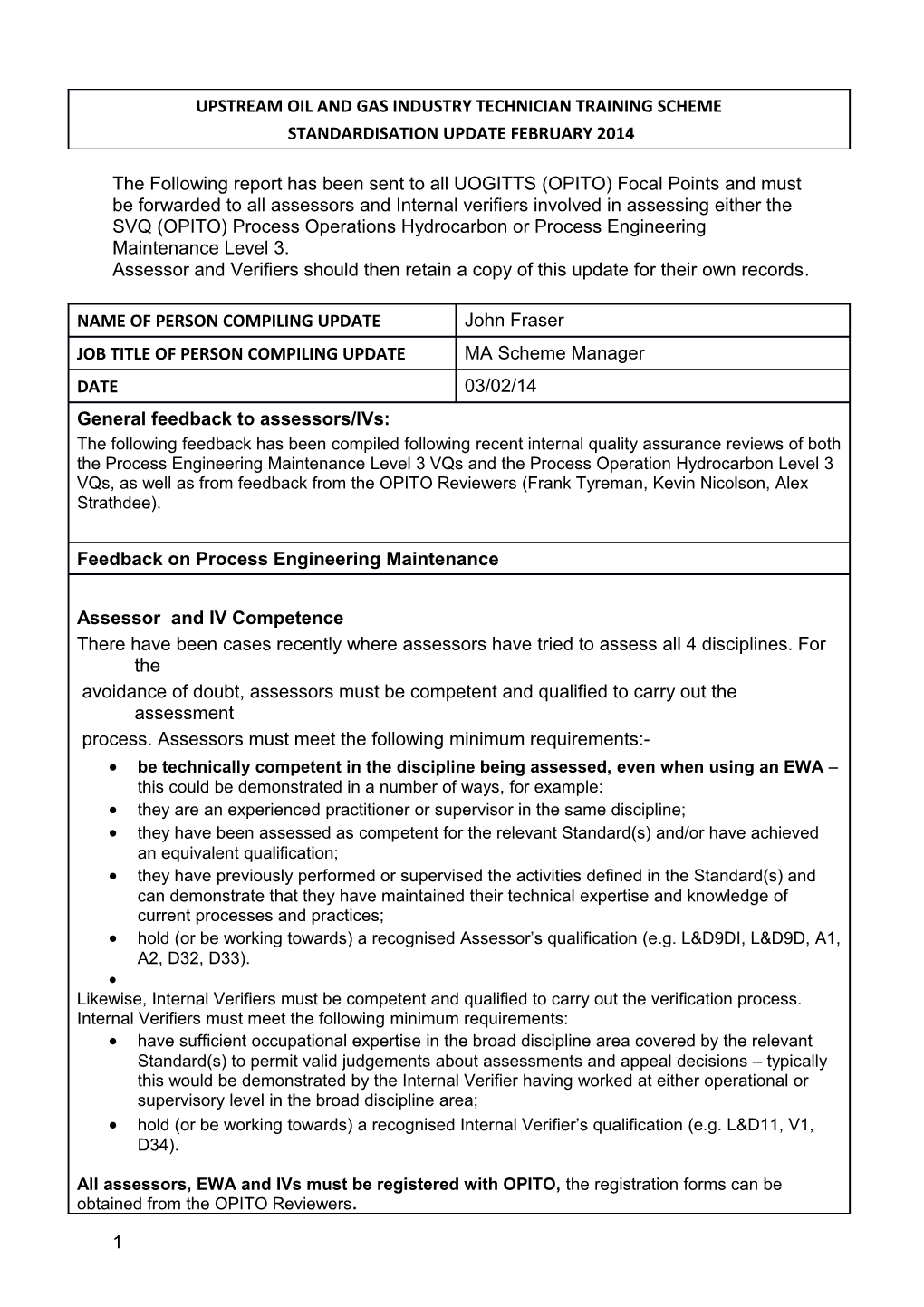 Assessor and Verifiers Should Then Retain a Copy of This Update for Their Own Records