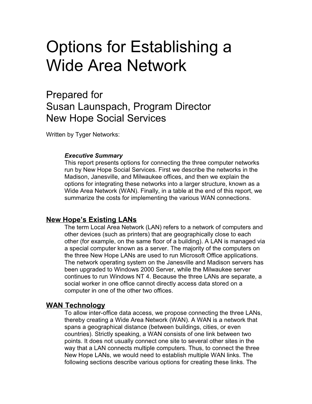 Options for Establishing a Wide Area Network