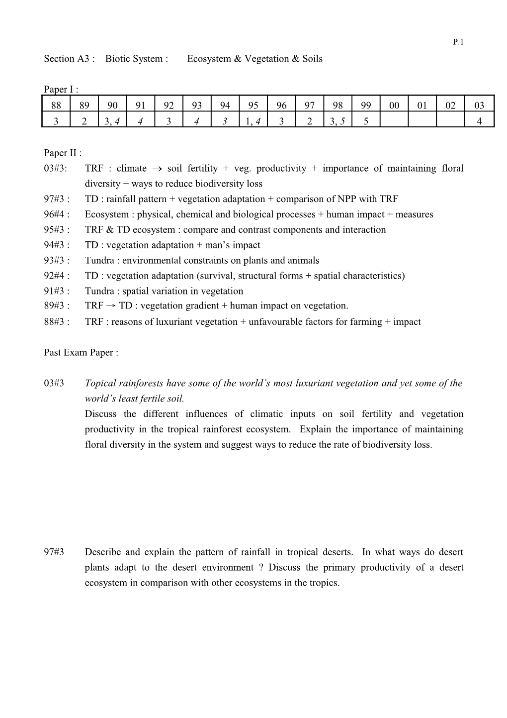 Section A3 :	Biotic System :	Ecosystem, Vegetation & Soils