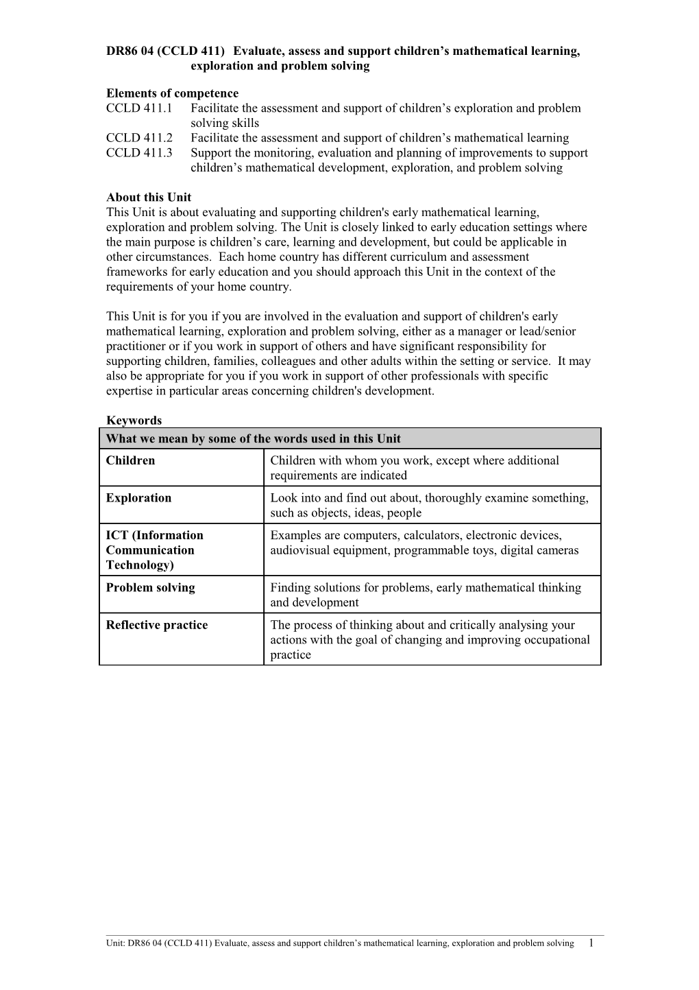 DR86 04 (CCLD 411)Evaluate, Assess and Support Children S Mathematical Learning, Exploration