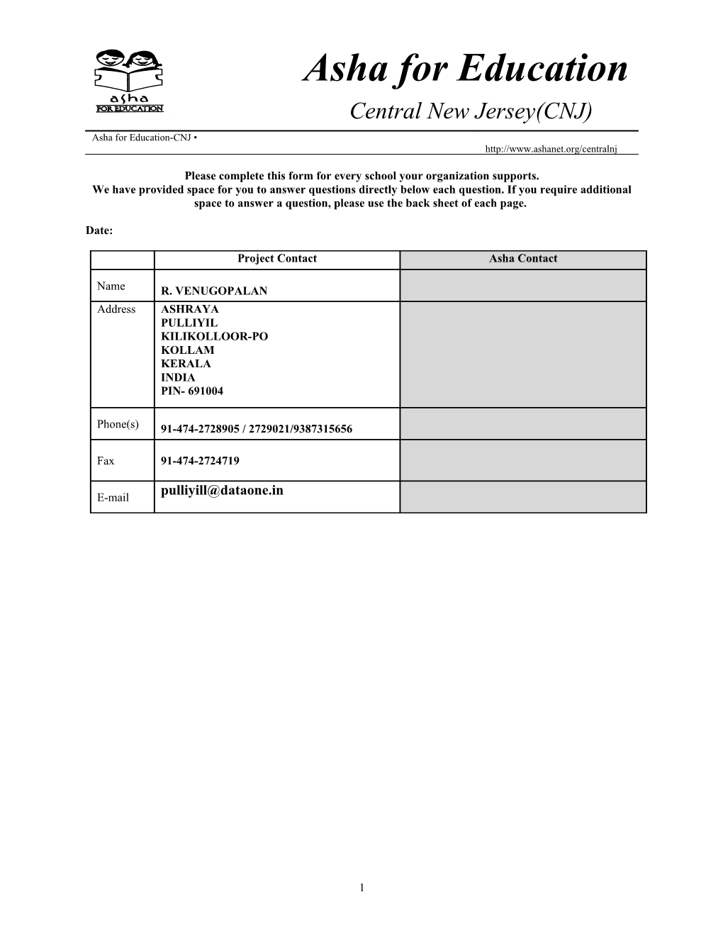 Please Complete This Form for Every School Your Organization Supports