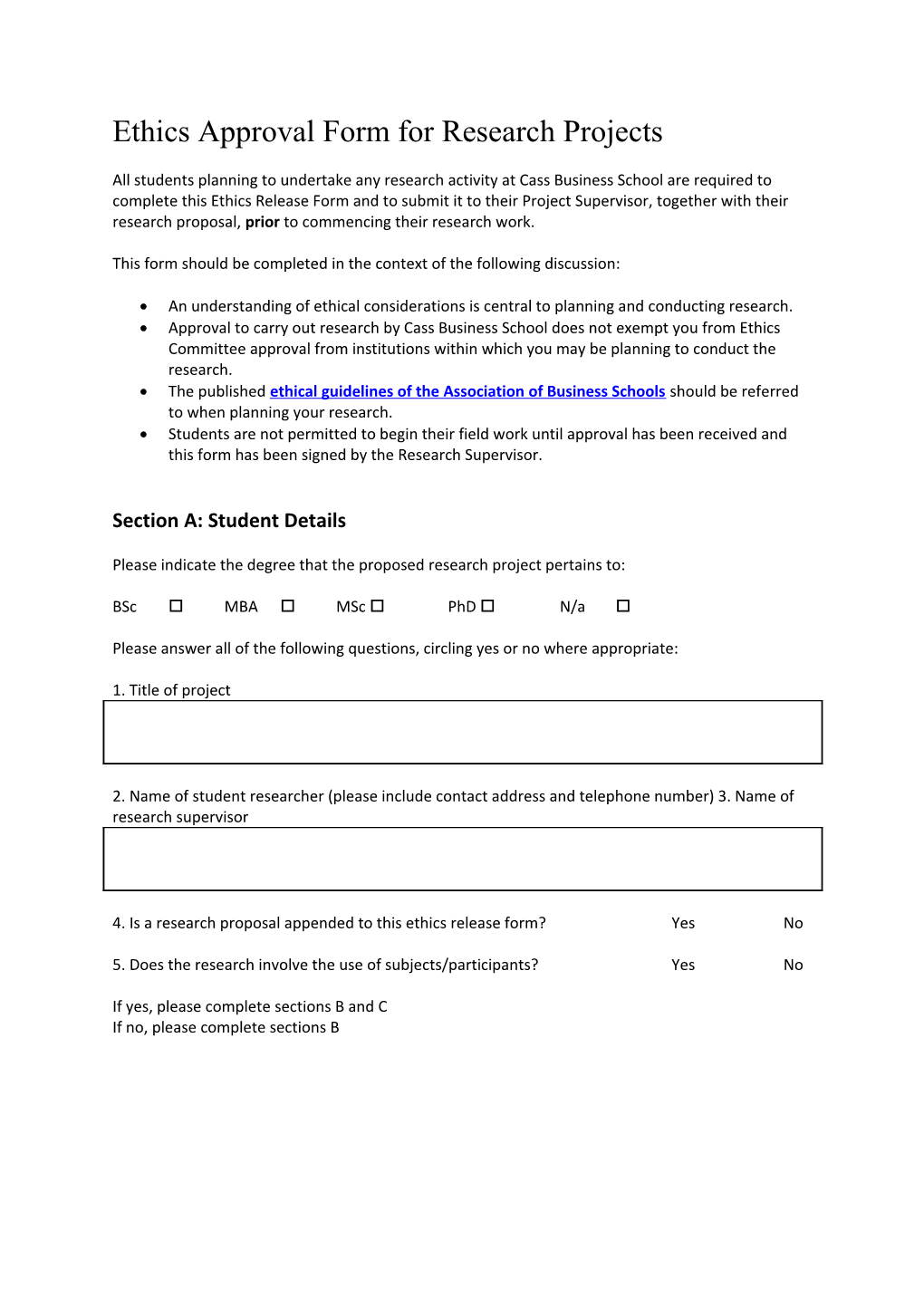 Ethics Release Form for Sociology Research Projects