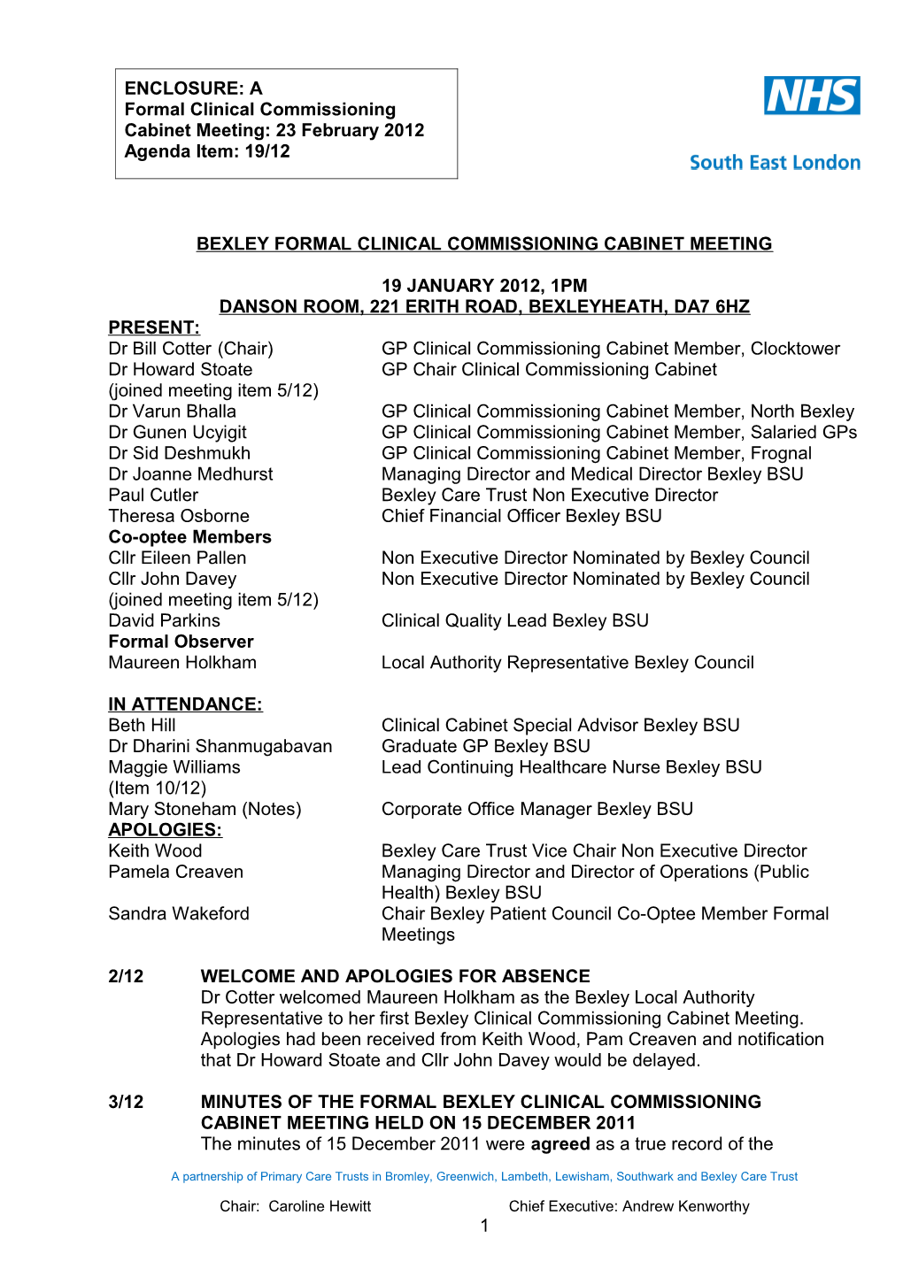 Bexley Formal Clinical Commissioning Cabinet Meeting