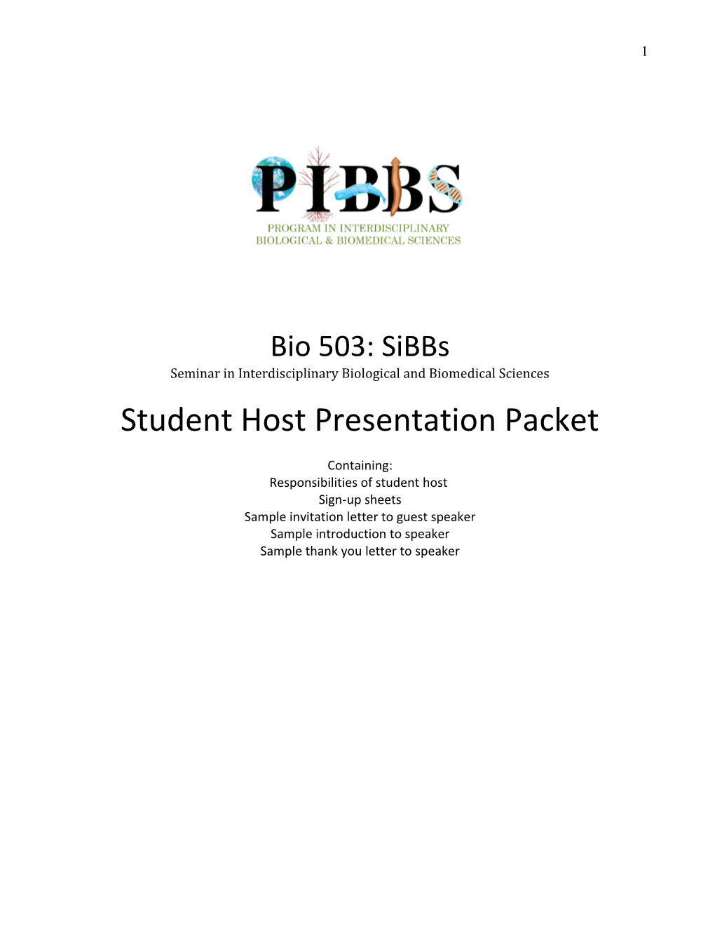 Cover Sheet Listing Responsibilities of Student Host in Order