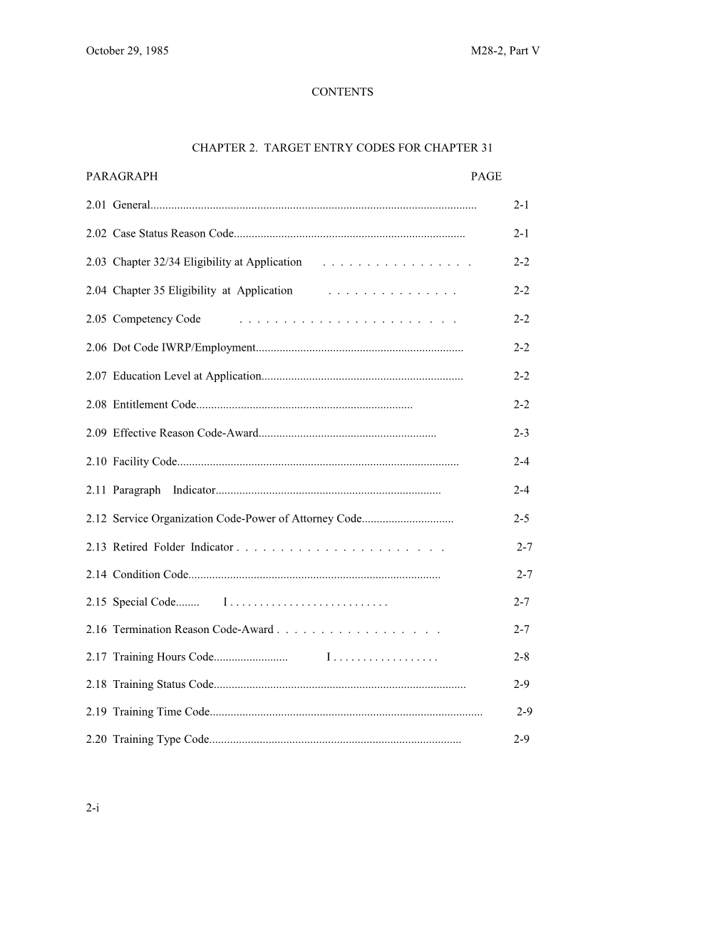 Chapter 2. Target Entry Codes for Chapter 31