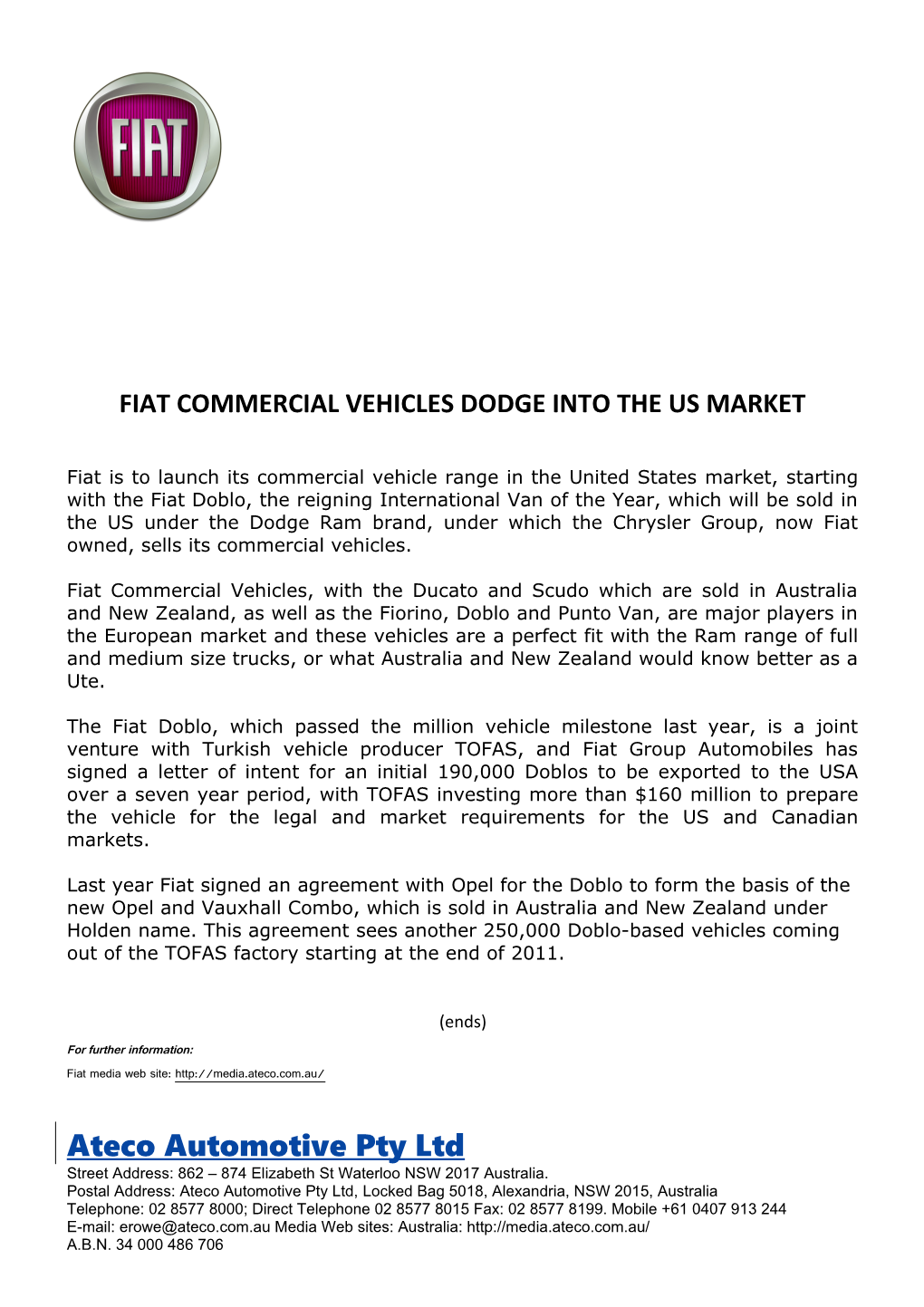 Fiat Commercial Vehicles Dodge Into the Us Market