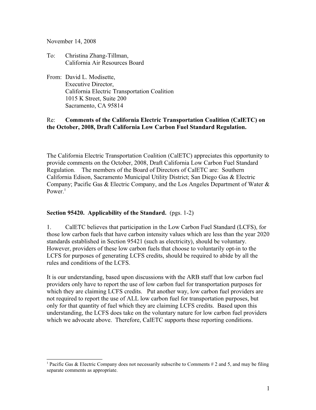 DRAFT Caletc Comments on the October, 2008, Draft California Low Carbon Fuel Standard Regulation
