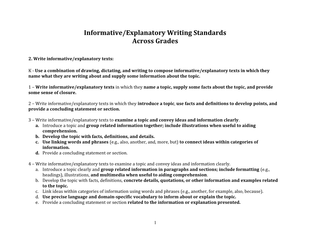 Informative/Explanatory Writing Standards