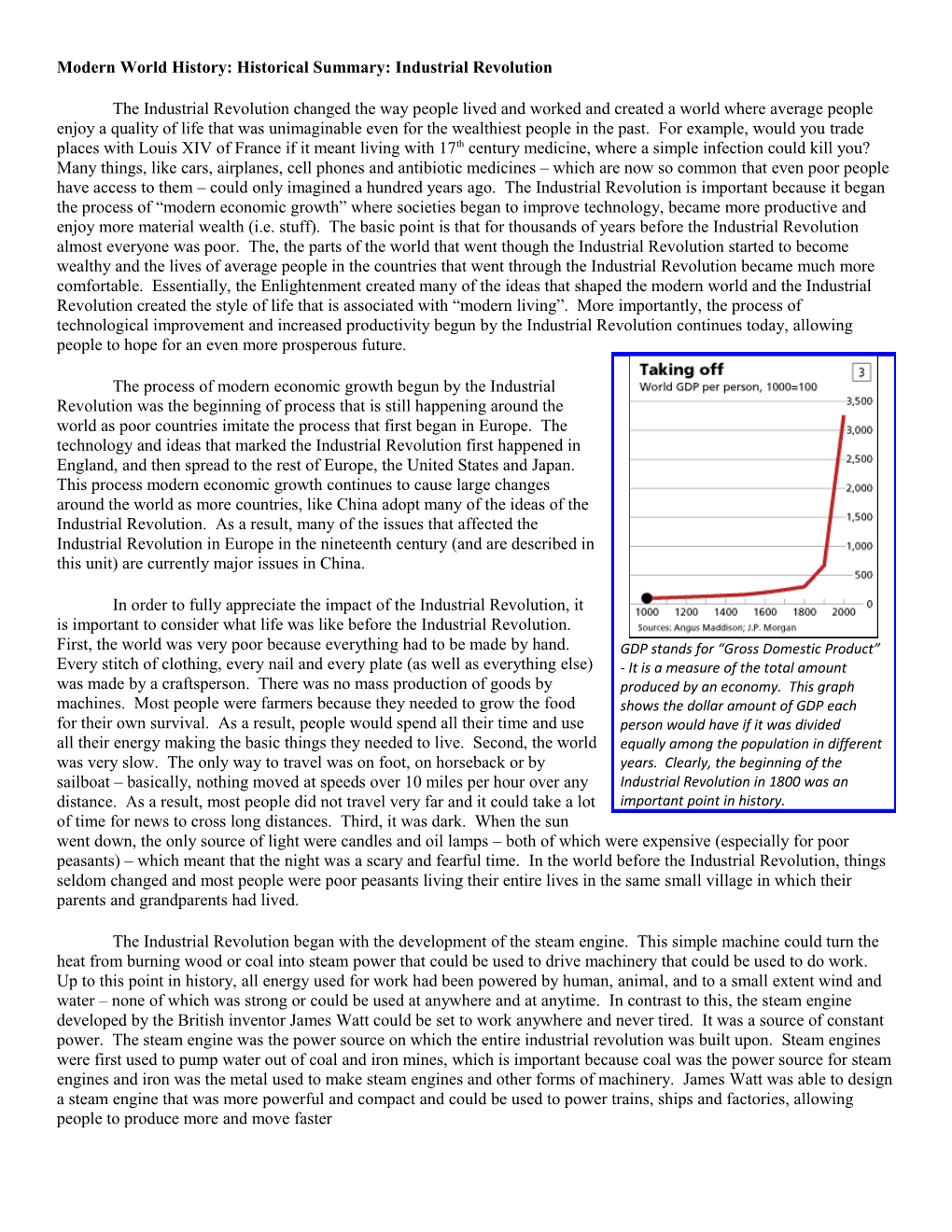 Modern World History: Historical Summary: Industrial Revolution