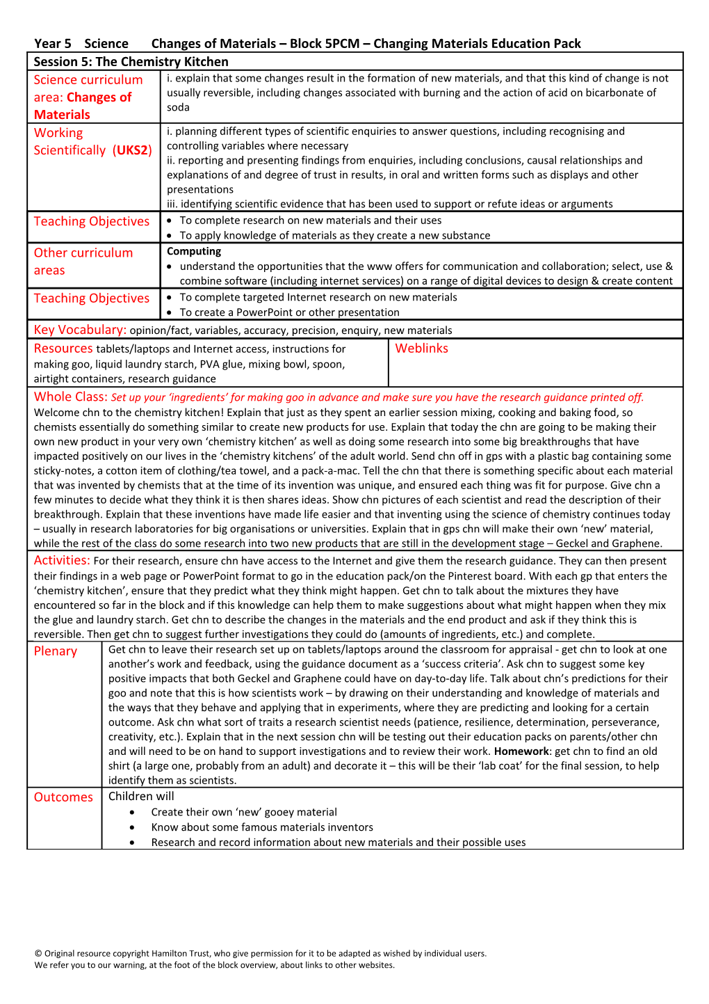 Year 5 Science Changes of Materials Block 5PCM Changing Materials Education Pack