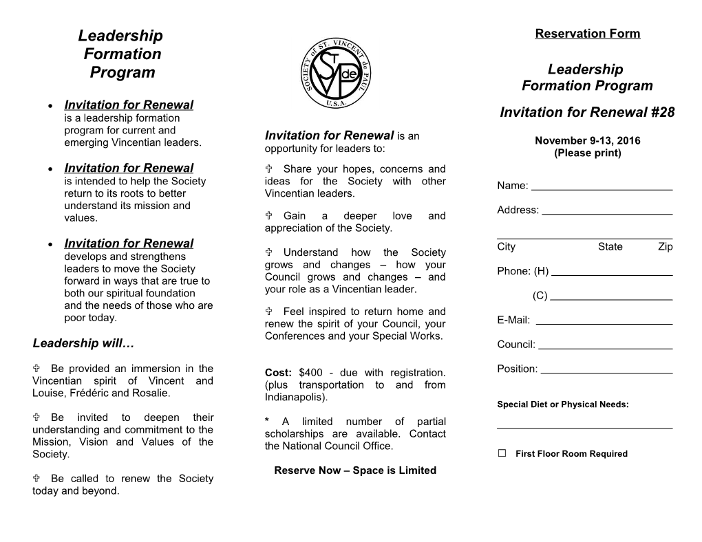 Is a Leadership Formation Program for Current and Emerging Vincentian Leaders