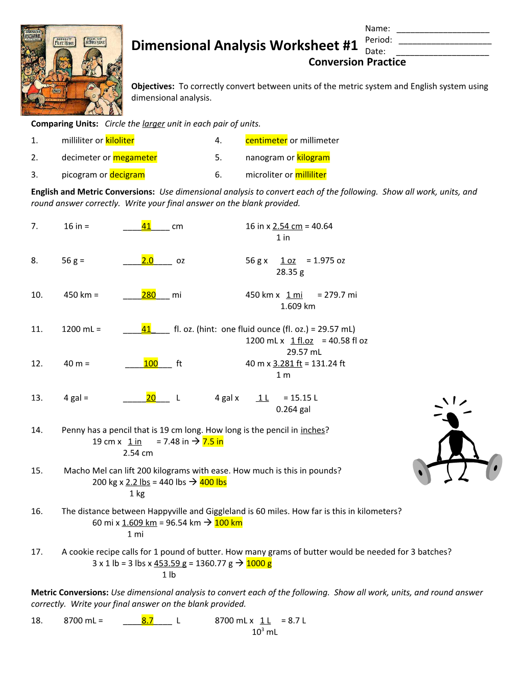 Dimensional Analysis Worksheet #1