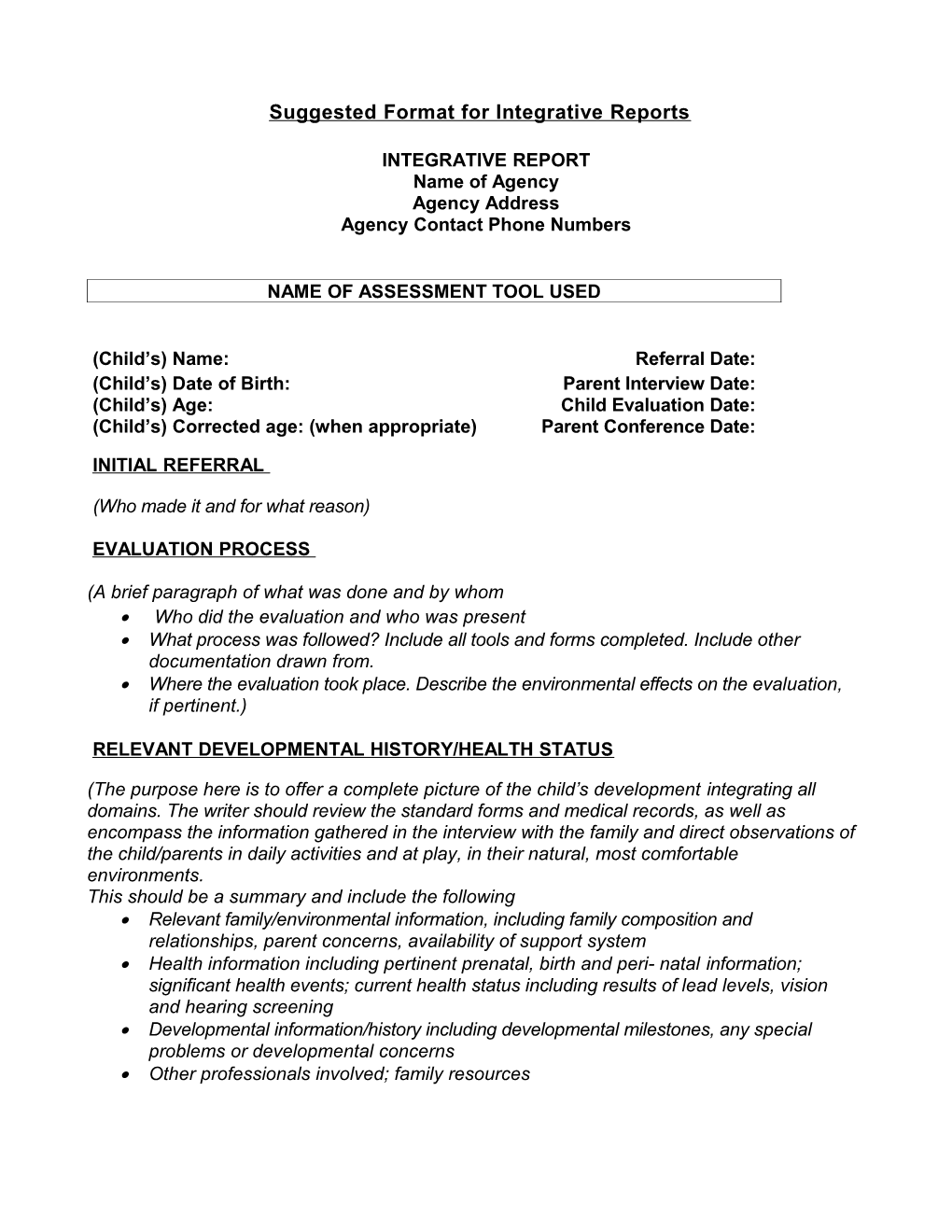 Suggested Format for Integrative Reports