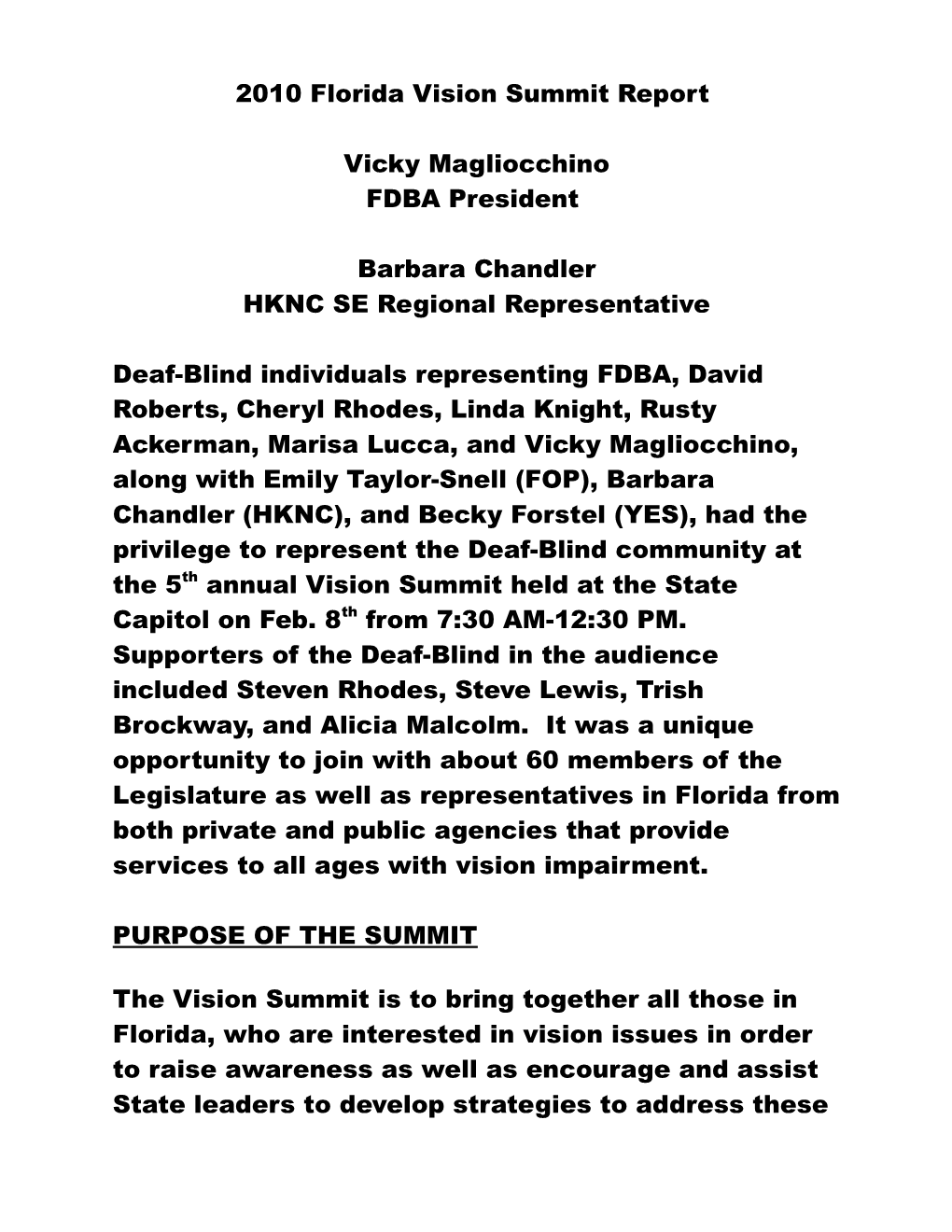 Florida Vision Summit Report - 2009