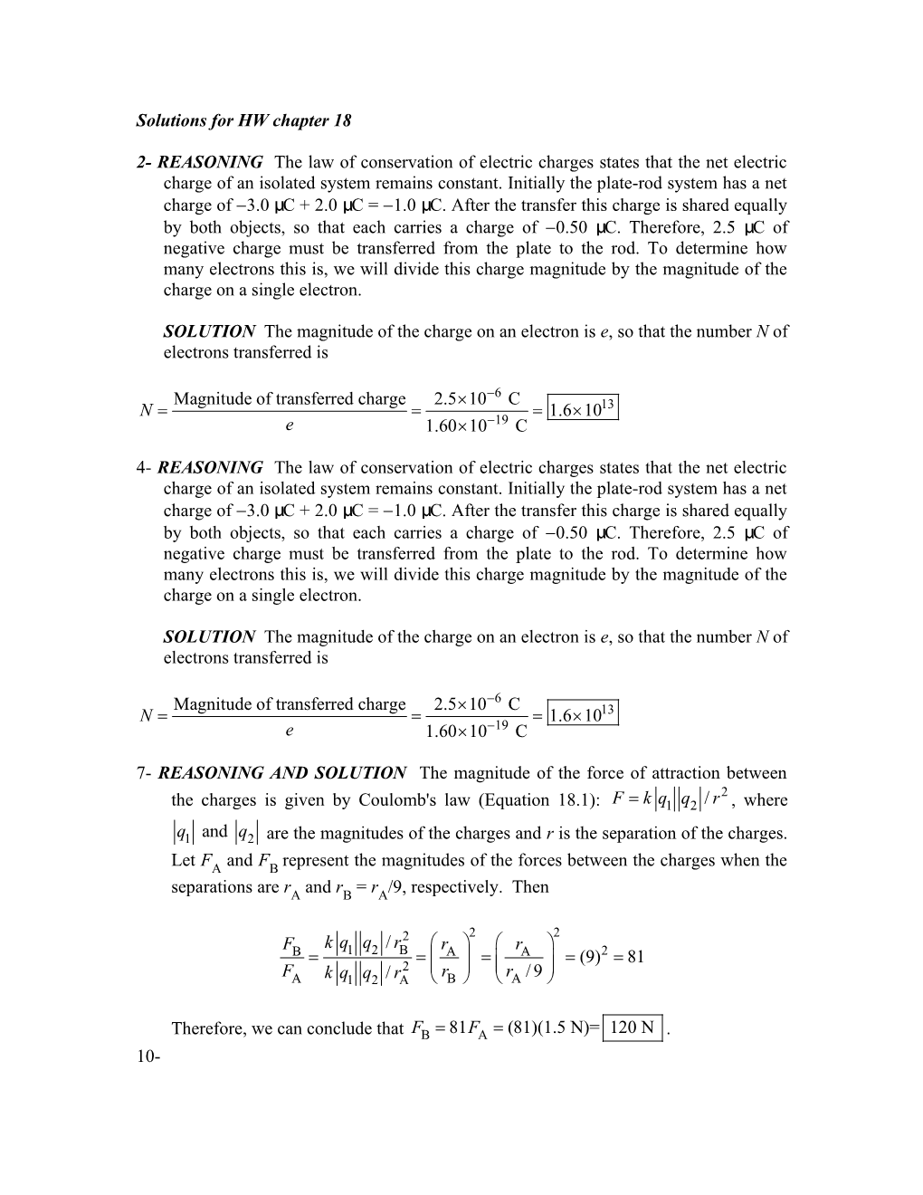 Solutions for HW Chapter 18