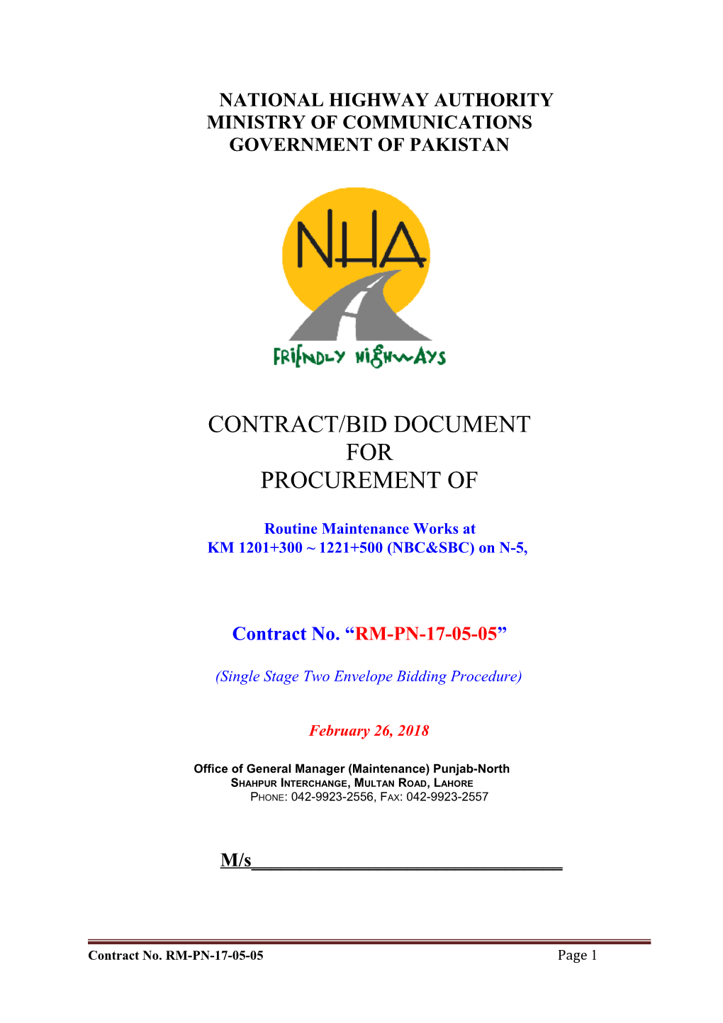 Standard Form of Bidding Documents for Procurement of Civil Works