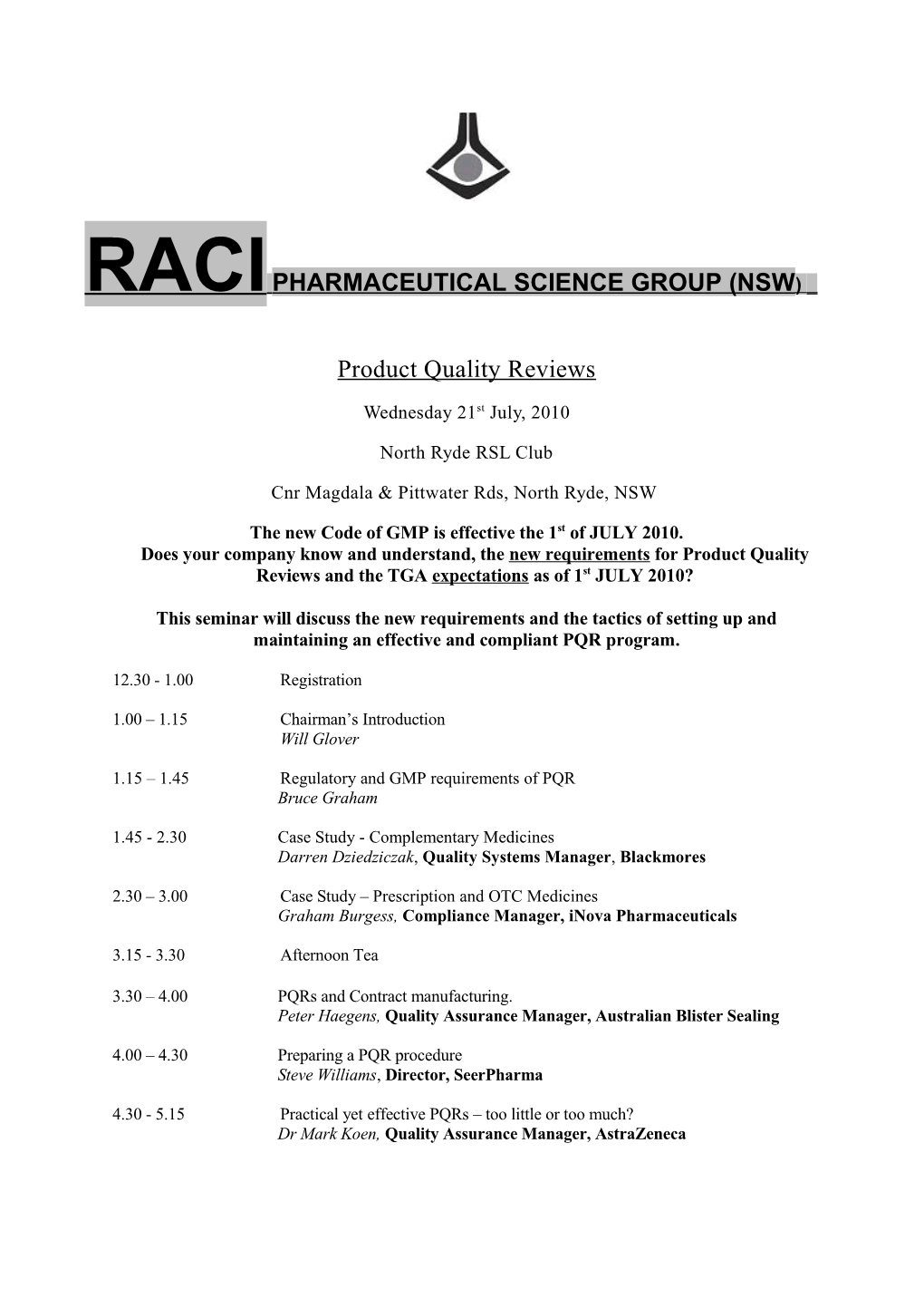 Raci Pharmaceutical Science Group (Nsw)