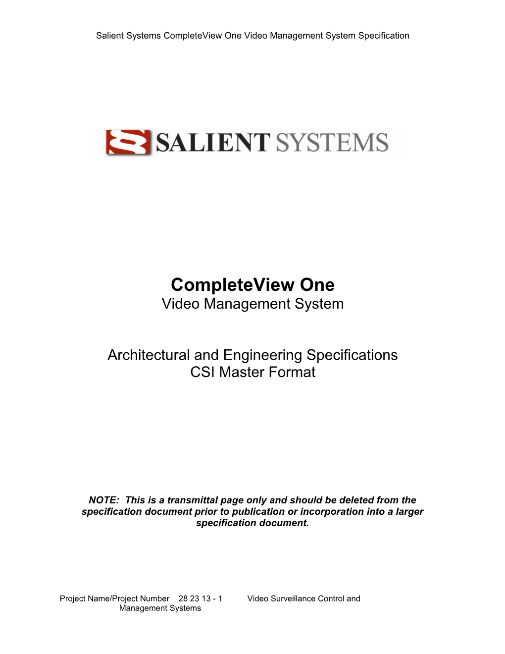 Salient Systems Completeview One Video Management System Specification