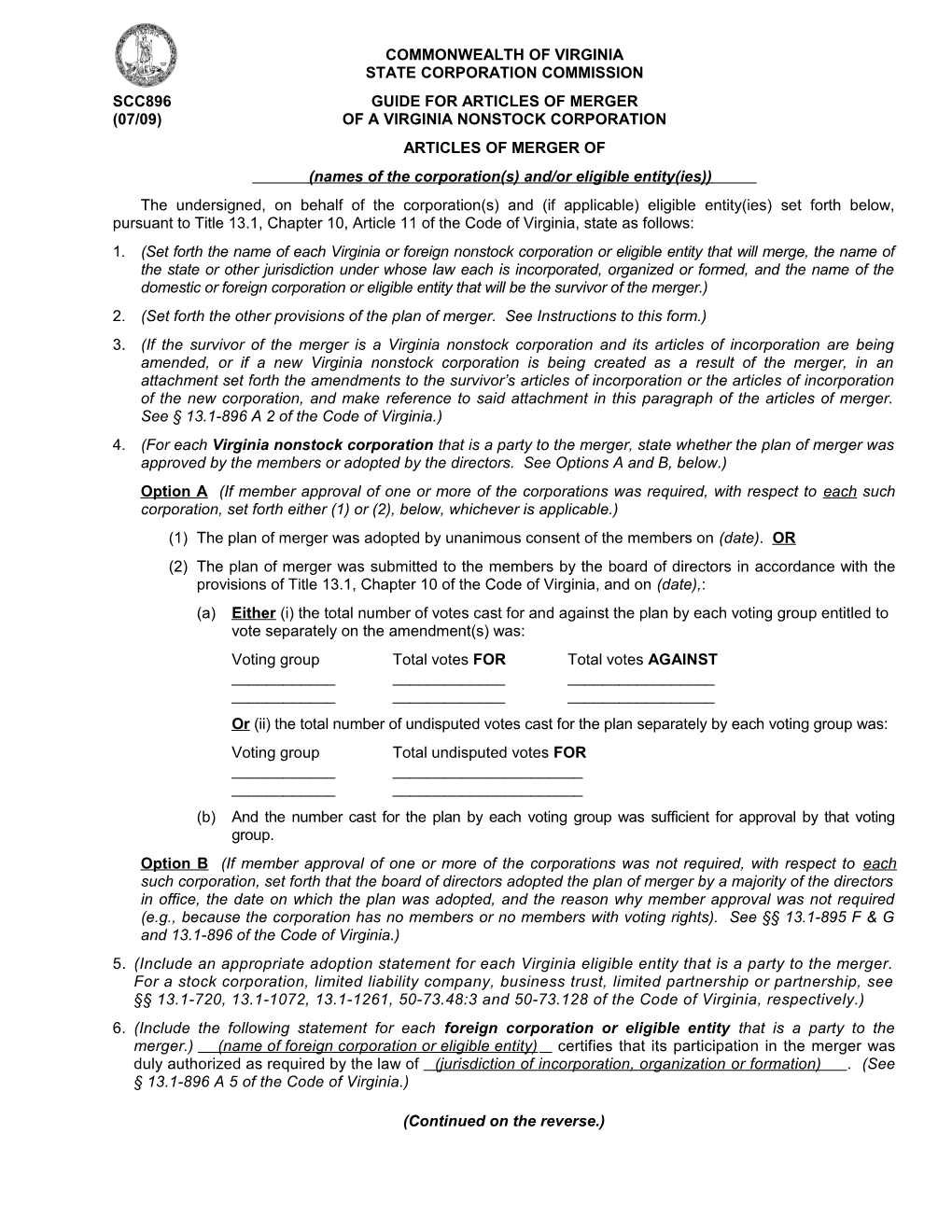 Scc720 Guide for Articles of Merger