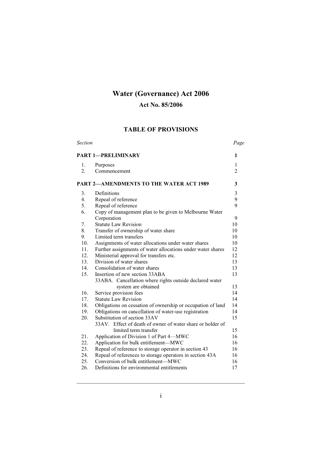 Water (Governance) Act 2006